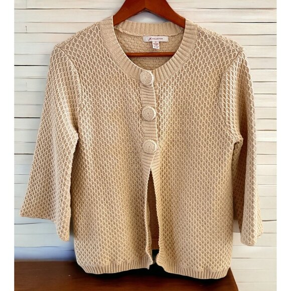 JM Collection Beige Cardigan Sweater Sz M Textured Knit  With Button Closure - Picture 10 of 10